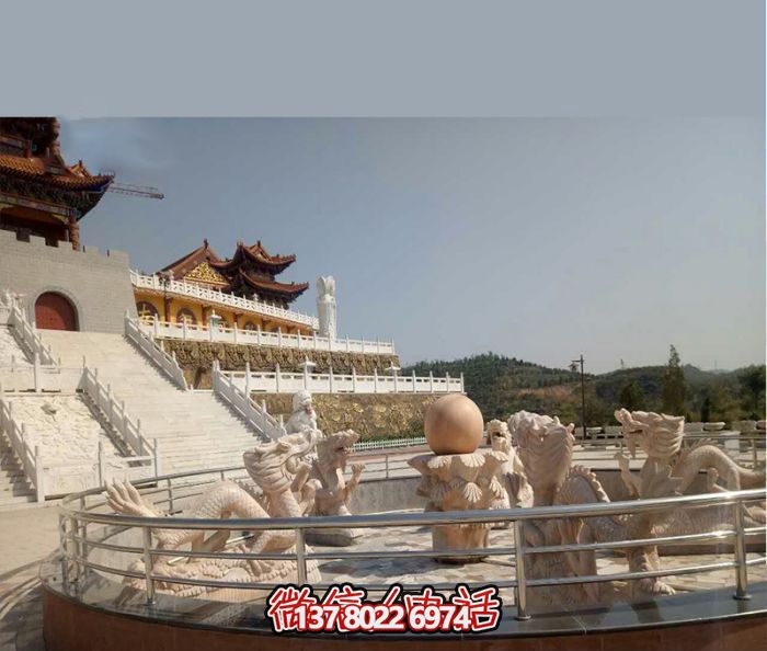 藝術(shù)燈光的魔力，紅龍戲球風(fēng)大型噴泉石雕秀
