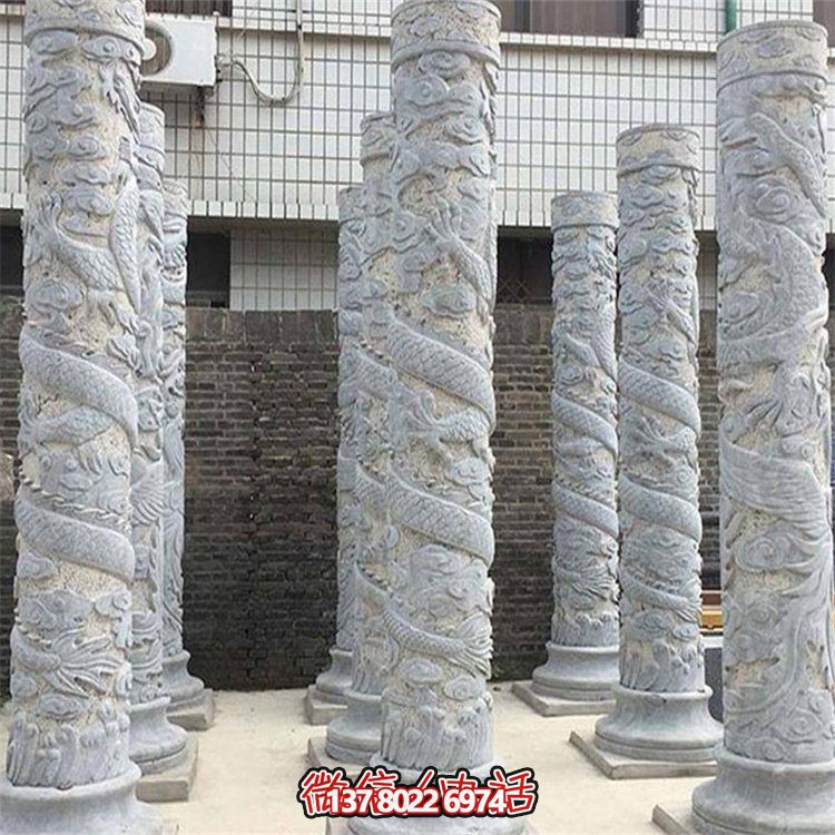 大理石石雕龍柱雕塑，美化戶外景觀