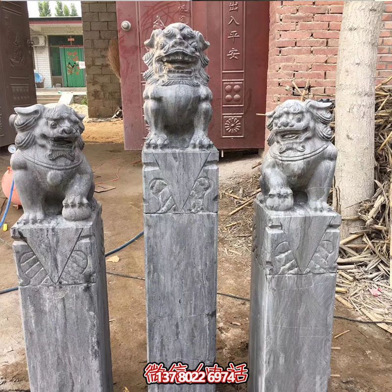 經(jīng)典仿古石獅子拴馬柱擺件，點(diǎn)綴園林