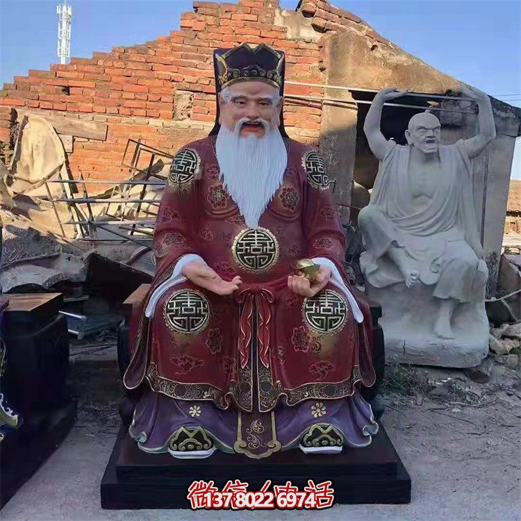 玻璃鋼彩繪財(cái)神雕塑，為景區(qū)寺廟供奉