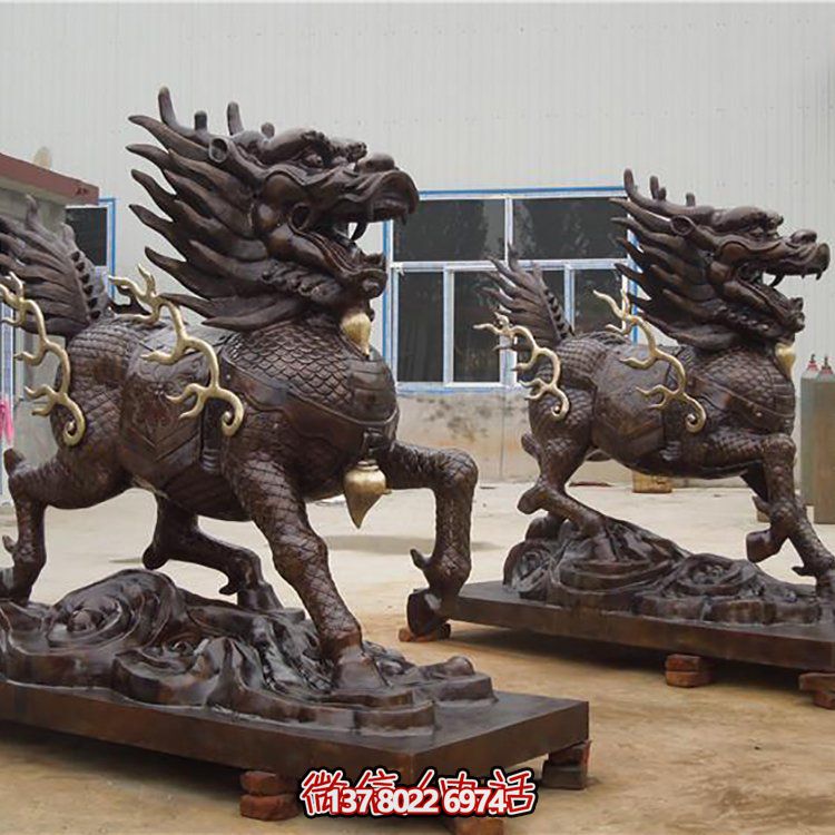 大型銅雕麒麟擺件，裝點(diǎn)庭院門(mén)口別墅