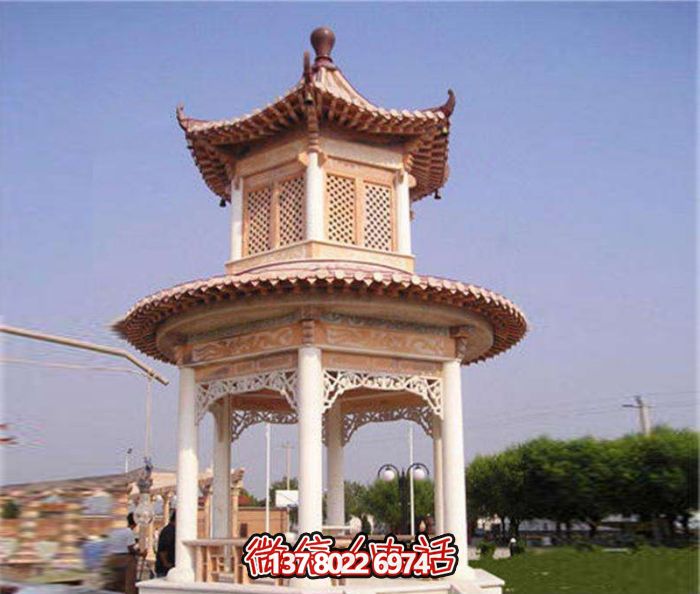 鏤空雕刻涼亭，休閑享受晚霞紅