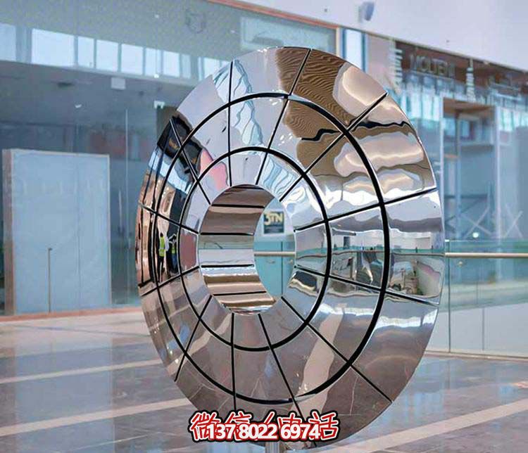 不銹鋼雕塑傘狀圓環(huán)，創(chuàng)意裝點(diǎn)商廈鏡面