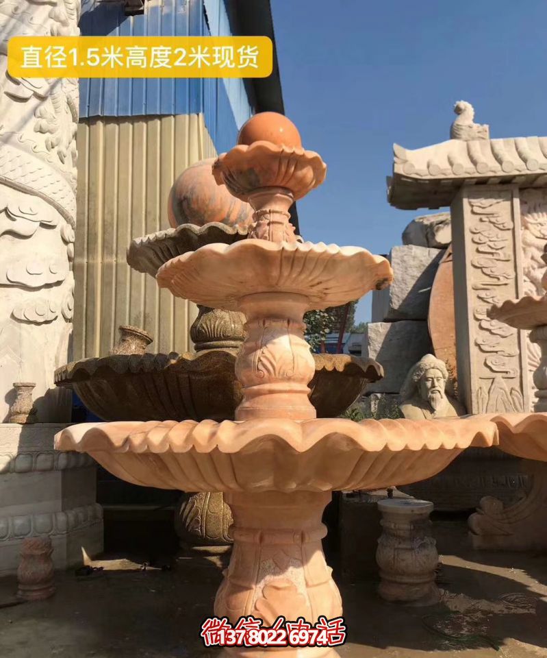 紅色晚霞風水球石雕景觀噴泉，點亮小區(qū)美景