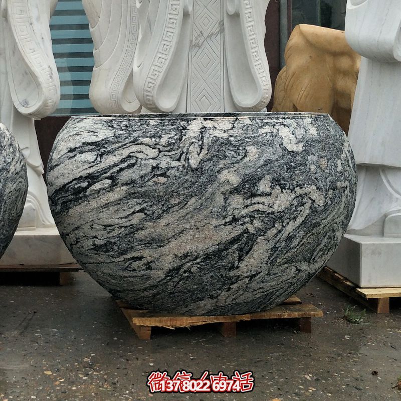 精美大理石石雕魚(yú)缸，點(diǎn)綴庭院雕塑