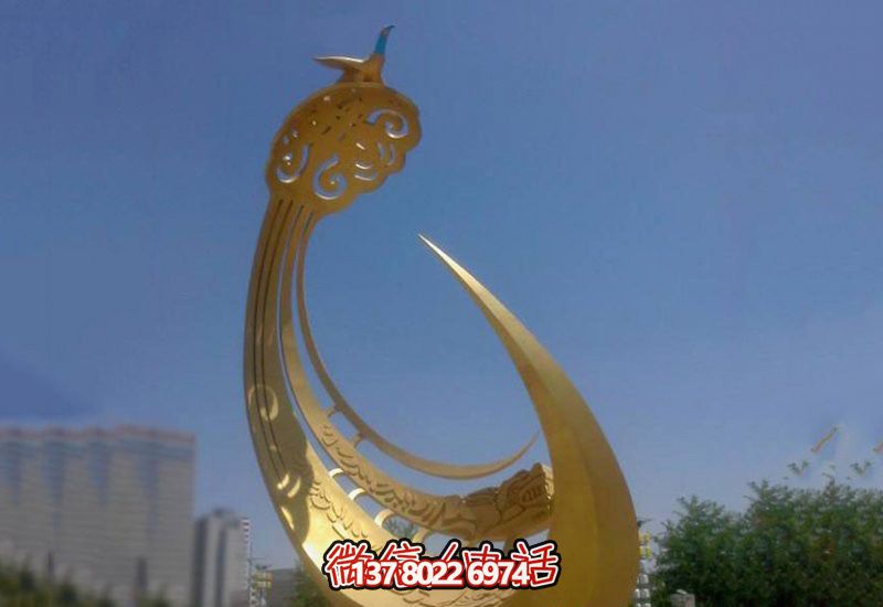 精美不銹鋼鳳凰雕塑，點(diǎn)綴戶外廣場(chǎng)