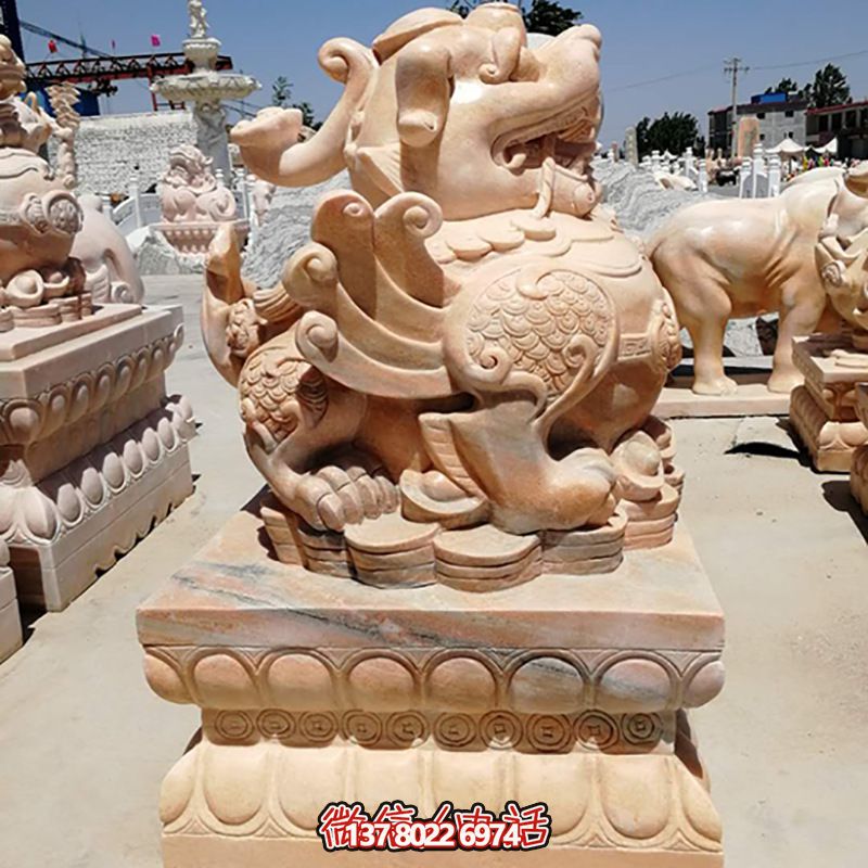 戶(hù)外園林大型仿真晚霞紅石雕麒麟雕塑