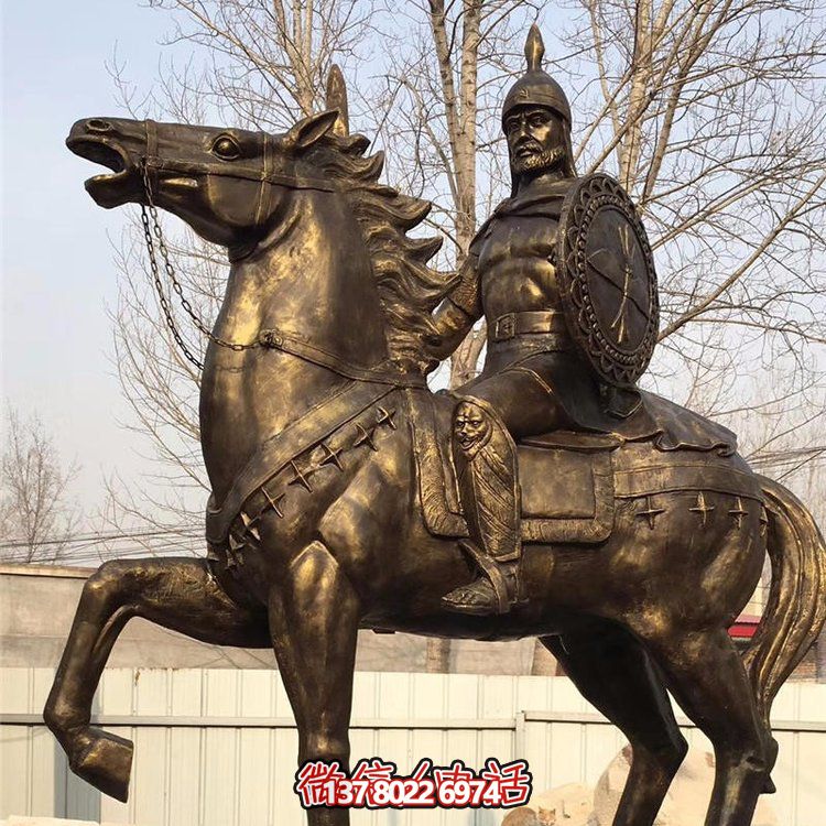 西方古代的騎馬士兵銅雕，手持盾牌騎馬身上的西方戰(zhàn)士