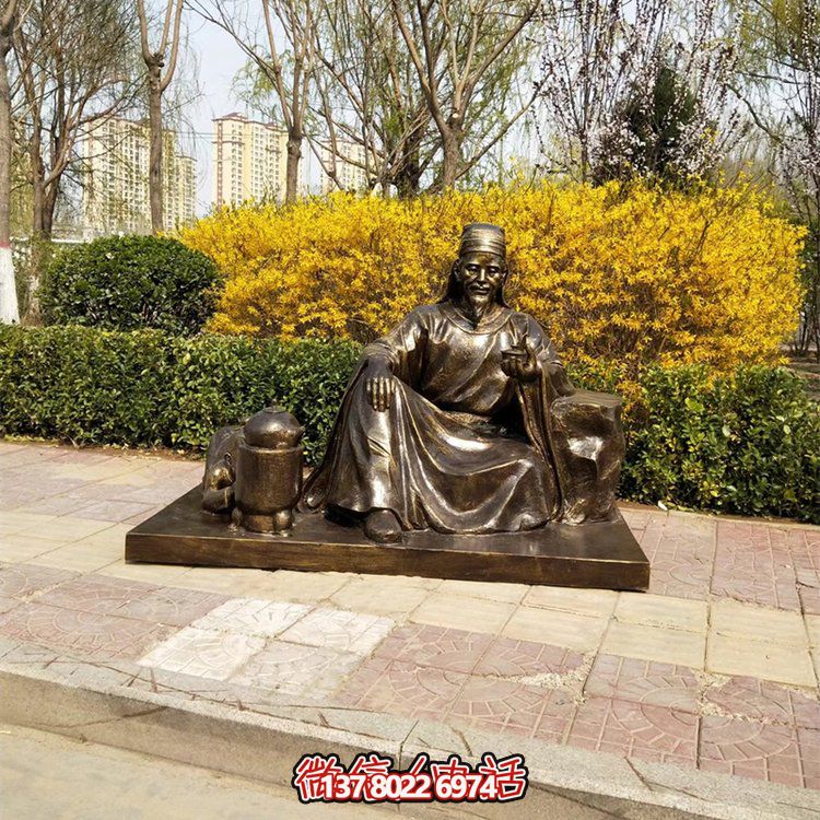 茶圣陸羽雕塑，玻璃鋼仿銅歷史名人情景雕塑