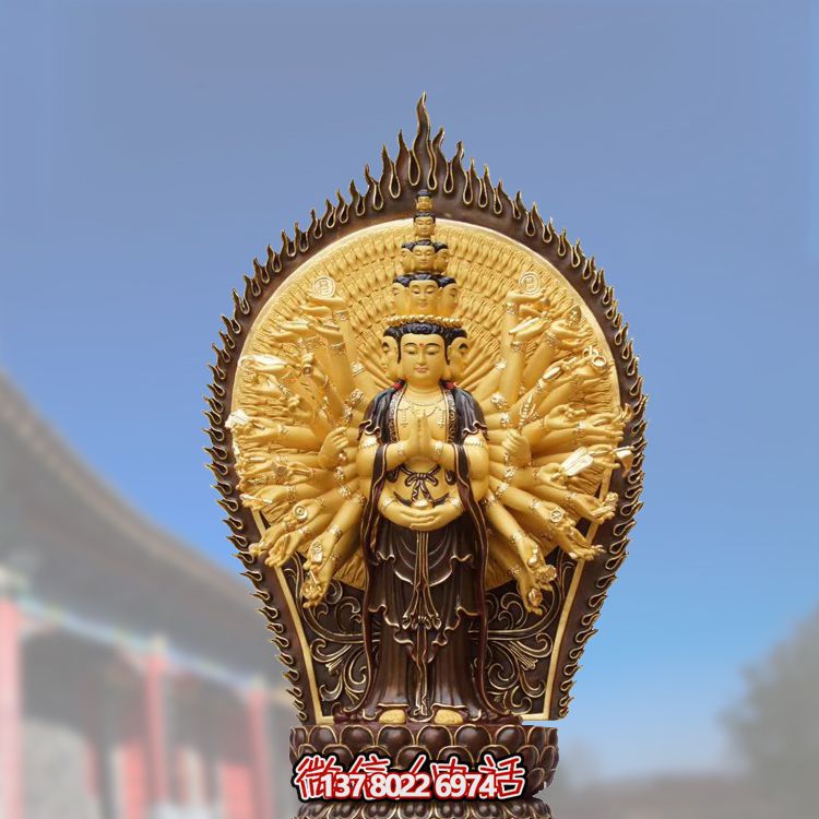 景區(qū)寺廟大型銅雕貼金浮雕千手觀(guān)音雕塑